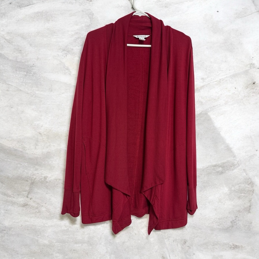Athleta Pranayama Restore Wrap Cardigan Mulled Wine Open Front w/ Pockets XS